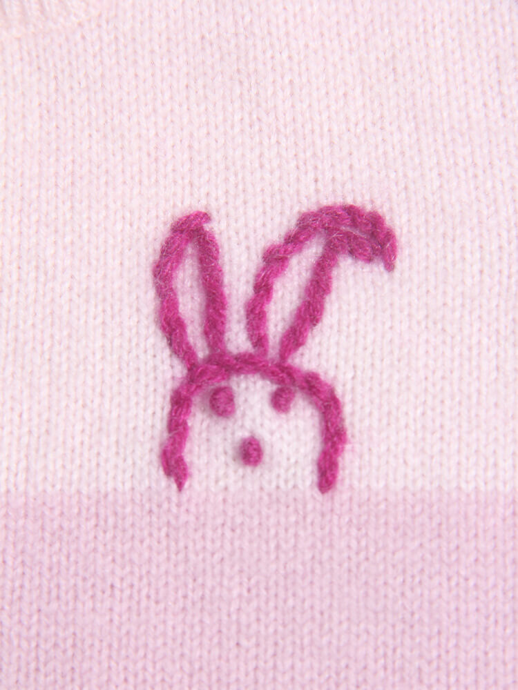 Girls Pink Gradient Colorblock Bunny Embroidered Cashmere Vest